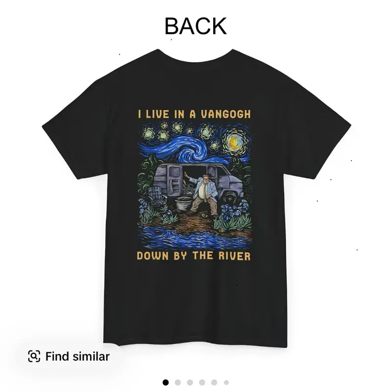 I Live in a Van Gogh Down by the River Funny Graphic Tee- Chris Farley Inspired T-Shirt, Starry Night Art Shirt Unisex Cotton Viral Humor Gift