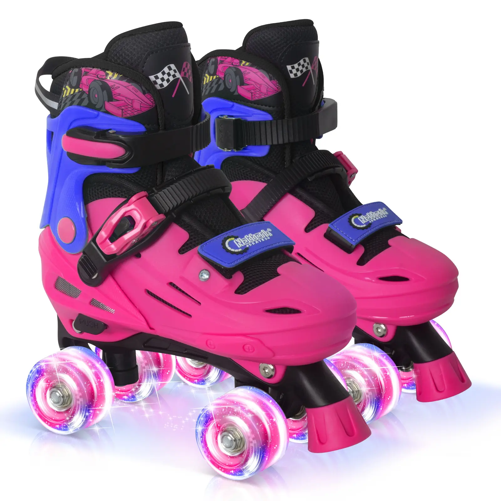 Nattork Blade Racers Kids' Adjustable Inline Skates with Race Car Graphics for Boys and Girls, Perfect Gift for Birthdays, 4-Size Adjustable, Abec-7 Bearings, Fun Racing Car Design, Smooth Glide, Race Cars, Boys/Girls