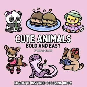 Cute Animals: Coquette Inspired Bold and Easy Coloring Book for Adults or Kids