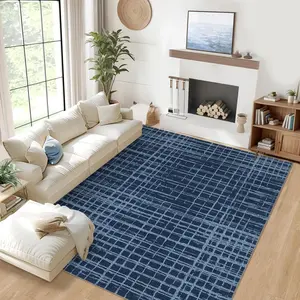 GARVEE Washable 8x10 Area Rug for Bedroom, Non-Slip and Non-Shedding Modern Abstract Low Pile Carpet with Geometric Stripes, Stain-Resistant and Foldable Throw Rug for Living and Dining Rooms