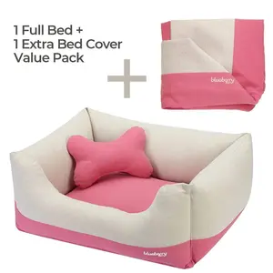 Color Block Linen Blend Dog Bed Cover Removable Washable