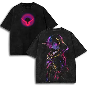 Code Geass Zero Lelouch Tshirt 2 Sided Black Washed Cotton Unisex Neon Vintage Anime Streetwear Tee
