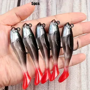 5pcs T Tail Lead Fish Lure Soft Bait Artificial Fishing Lure 8cm 9g Large Belly Full Swim Layer PVC Fishing Lures Anti-Bottom Hang