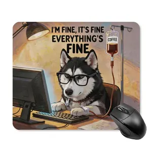 Funny Mouse Pad Meme Office Desk Mat, Non-Slip Rubber Base Dog Husky Cat Bulldog Mousepad with Stitched Edges, Relatable Coworker Gift for Desk Decor, Office Humor, 11.8" x 9.8"