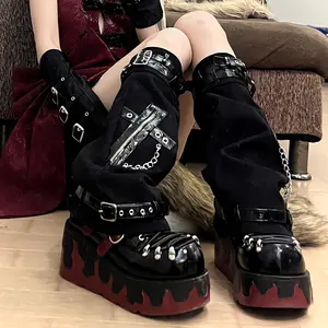 Stackable Socks Unique Trendy Fashion Sleeves Y2K Gothic Punk Cross Chain Leg Warmers For Women Sexy Baddie Leather Buckle