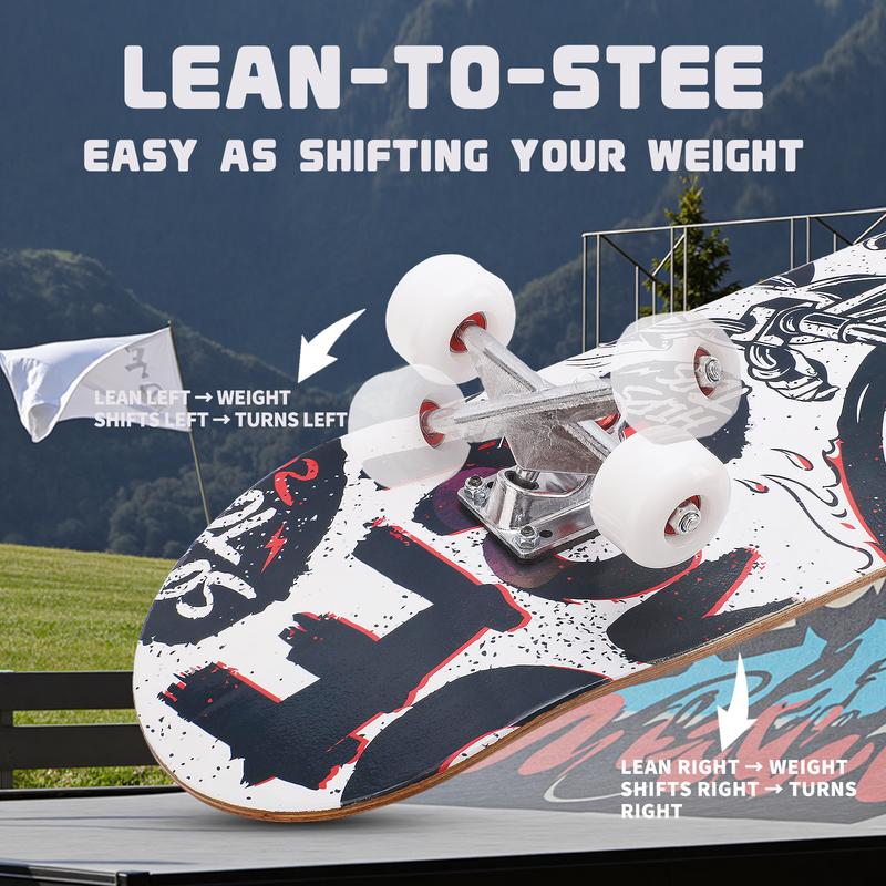 Professional Double Kick Skateboard, 31 inch Maple Deck, ABEC-9 Bearings, 95A PU Wheels, Custom Graphic Design