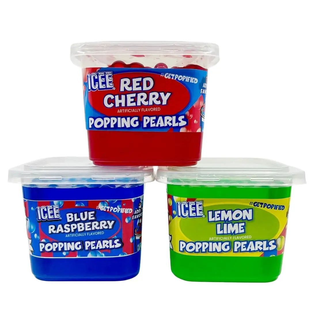 NEW 2026! ICEE by BobaVida Blue Raspberry, Red Cherry & Lemon Lime Popping Boba Pearls Variety Pack | Popping Boba For Drinks & Desserts | Includes Straws | Fruit Boba Pearls | 1 Flavor Each (3 Tubs)