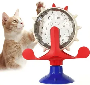 Interactive Cat Puzzle Feeder, Windmill Treat Dispensing Cat Toy, Indoor Playtime, Suction Cup, Slow Feeding, for Cats, Kittens, and Puppies Training Rewards