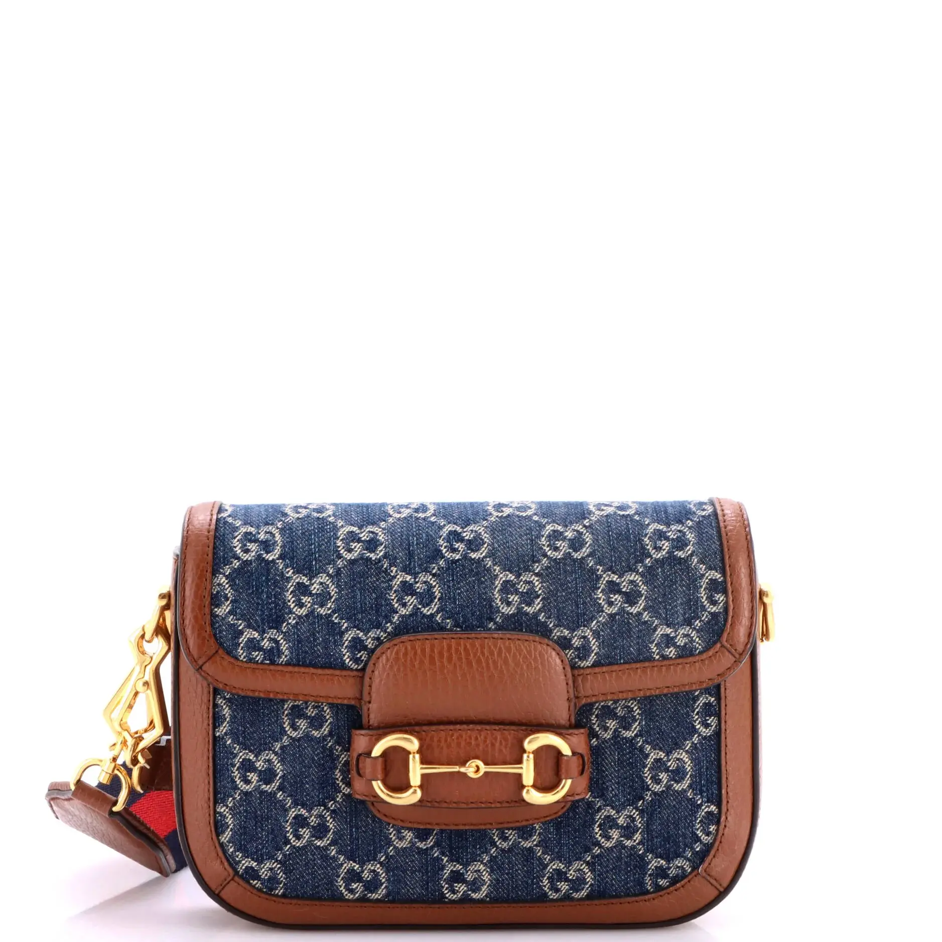 Pre-owned GUCCI Denim Shoulder bags Horsebit 1955 Shoulder Bag GG Mini by Rebag