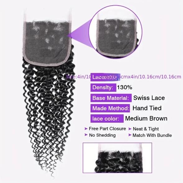 4x4 HD Transparent Lace Closure Mongolian Afro Kinky Curly 100% Remy Human Hair, Natural Color, Invisible Scalp, No Tangle & Shedding Free for Black Women 8 - 16 inches