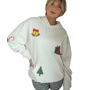 Women's Christmas Patchwork Hoodie - Cute and Demure Design for Formal Occasions - Womenswear, Sweatshirts
