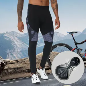 Men’s slim-fit stretch professional cycling pants made from breathable fabric, featuring side pockets and a zipper at the leg hem, with shock-absorbing, breathable padding—ideal for outdoor cycling, mountain biking, and off-road riding activities.