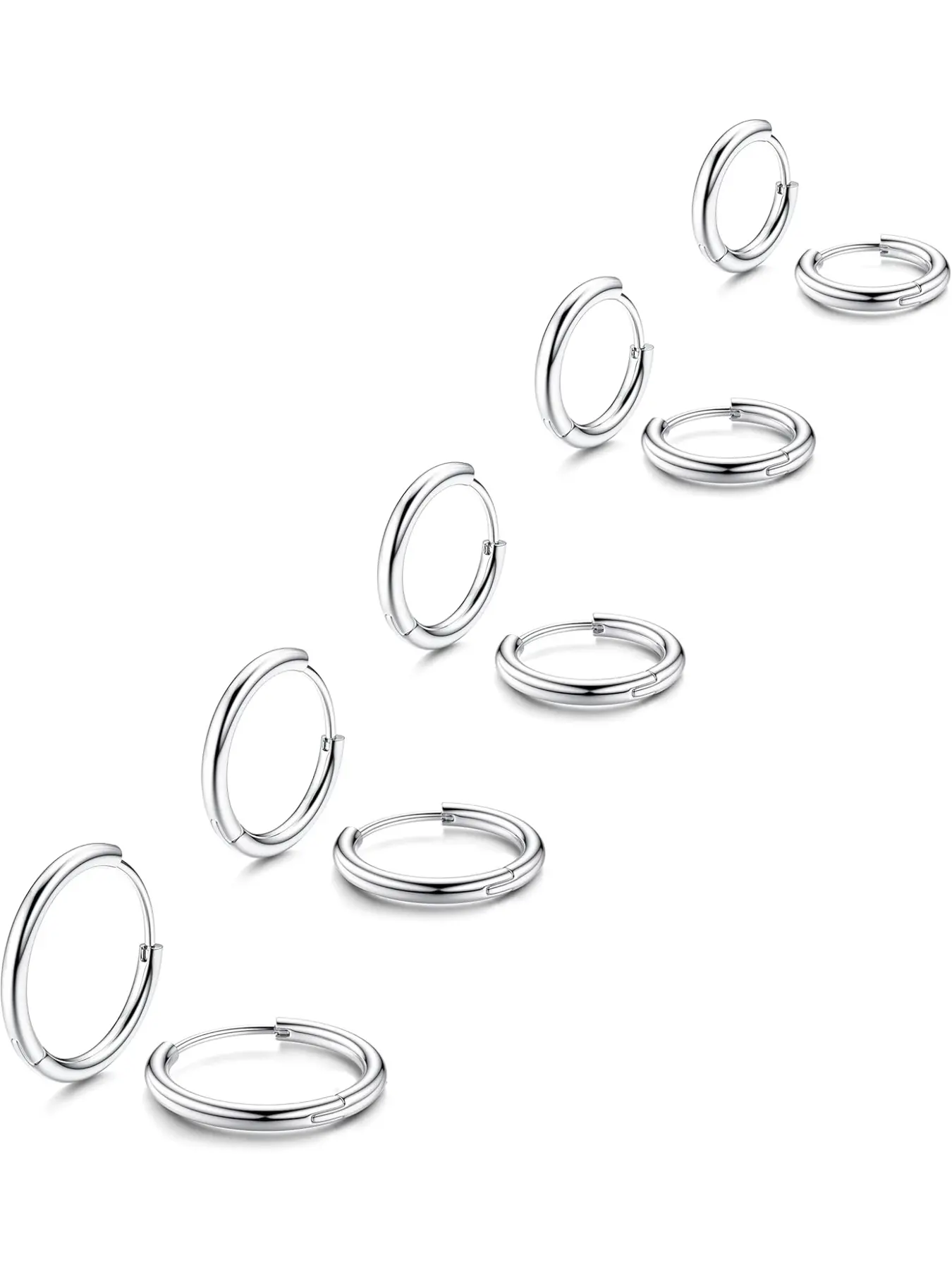 5 Pairs Surgical Stainless Steel Hoop Shape Earrings, Circle Shape Earrings, for Men Women Hypoallergenic Huggie Hoop Earrings Helix Cartilage Tragus Daith Nose Piercing Jewelry 6mm/7mm/8mm/9mm/10mm Hoop Earring Sets Stainless Steel Hoops