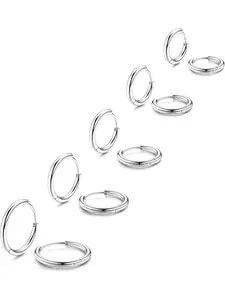 5 Pairs Surgical Stainless Steel Small Hoop Earrings for Men Women Hypoallergenic Huggie Hoop Earrings Helix Cartilage Tragus Daith Nose Piercing Jewelry 6mm/7mm/8mm/9mm/10mm Hoop Earring Sets