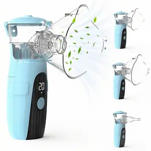 Portable Mesh Atomizer for Home & Travel | Ultra-Fine 3μm Mist | 2 Modes + Auto Self-Cleaning | Quiet Low-Noise Design | USB Rechargeable | Adult & Child Masks Included|Blue Version