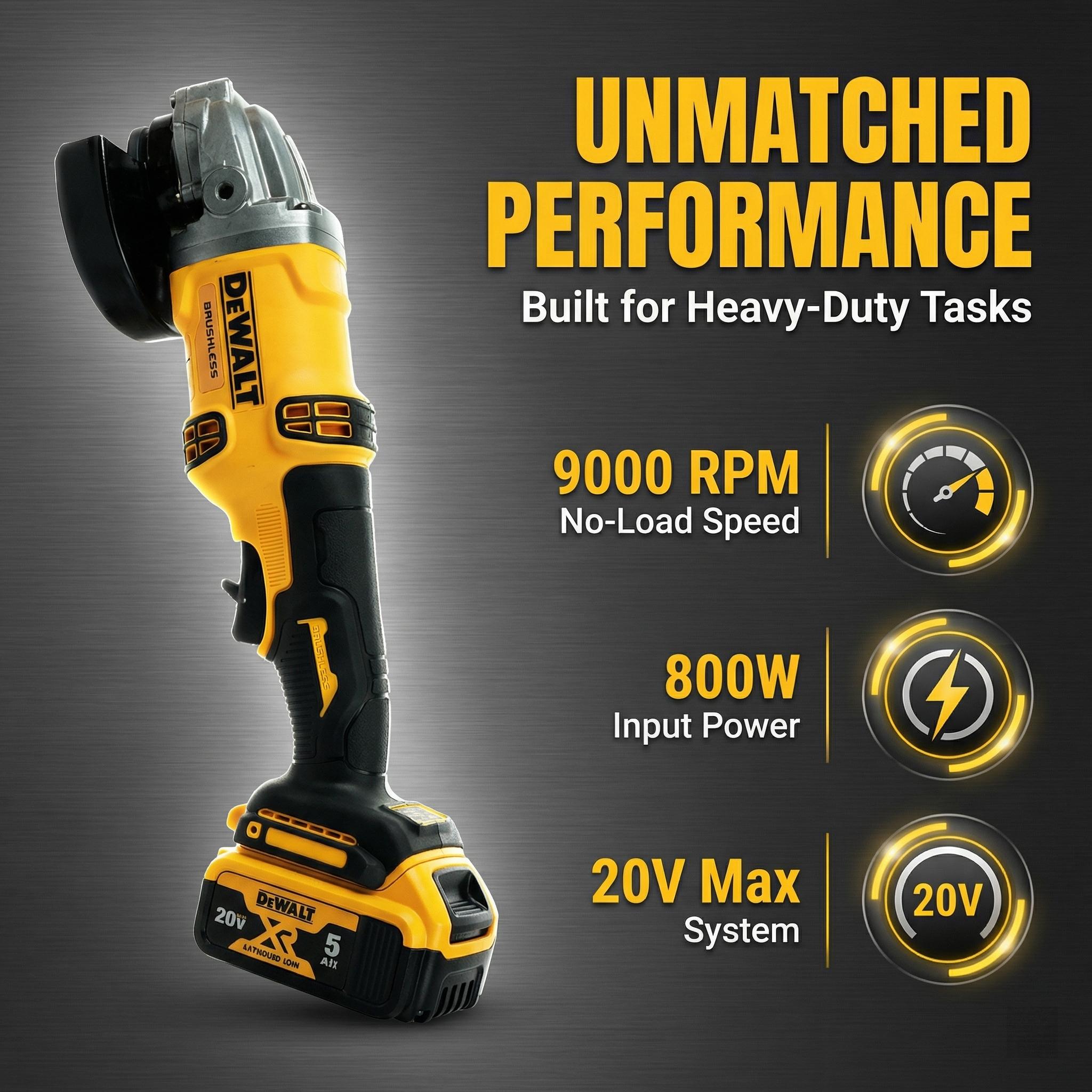 Dewalt DCG405 125mm Cordless Angle Grinder With Battery And Charger For Metal Cutting And Grinding torque powertools power  spindle durable tool Brushless