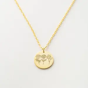 Personalized Birth Flower Disk Necklace