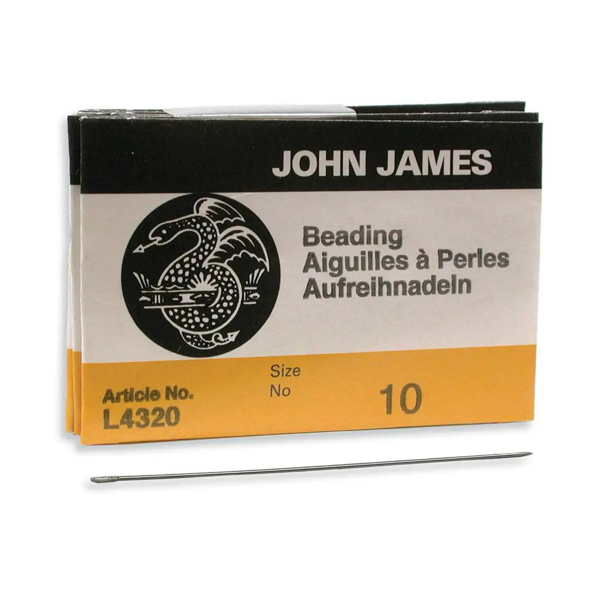John James English Beading Needles - Size 10 Long, 25 Needles, Smooth Thread Movement, for Beadwork Enthusiasts (Beginners & Experienced)
