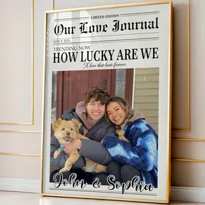 Custom Newspaper Print, Couple Gift, Romantic Couple Names Above Bed Decor, Custom Gift For Him Valentine Gift Decor