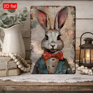 Easter Decor Bunny Rabbit Wood Art Sign in Rustic Style for Indoor and Outdoor, 7.87x11.8 Inch Size, Perfect Year-Round Family Gift