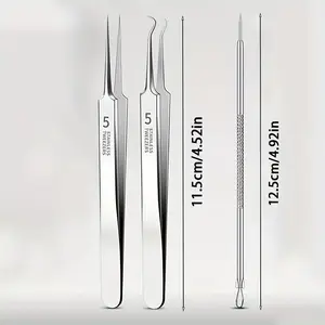 3-Piece Stainless Steel Blackhead Pore Cleanser Set, Fragrance-Free Facial & Nose Tool, Ideal for Normal Skin, Professional Acne Care