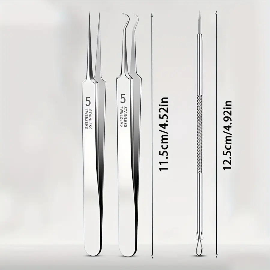 3-Piece Stainless Steel Blackhead Pore Cleanser Set, Blackhead Extractor, Gentle Fragrance-Free Facial & Nose Tool, Ideal for Normal Skin, Professional Acne Care