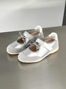 Women's Genuine Leather Retro Ballet Sports Shoes, 2026 New Velcro Casual Heeled Mary Jane, Soft Comfortable, All Seasons