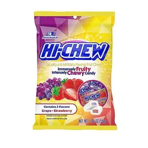 HI-CHEW Grape & Strawberry Mix, Pack of 8 Bags, 1.94oz each - Grape & Strawberry - Unique Fun Soft & Chewy Candy - Immensely Juicy Fruity Candy Flavors - Individually Wrapped for Sharing