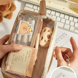 Cute Capybara Pencil Case Set with Zipper, Including Brooches, Stickers, Charms and Notepads, School Supplies Organizer