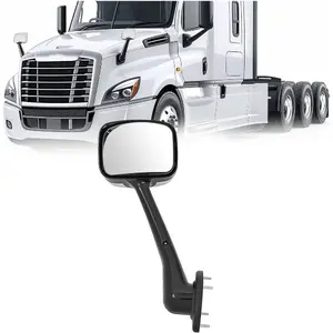 HECASA Chrome Hood Mirror Left Side Compatible with 2008-2017 Freightliner Cascadia, Chrome Silver Mirror Cap Cover, Semi Trucks Pickup Truck Manual Mirror Black+Silvery+Clear Left Driver Side
