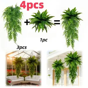 4pcs combo Large Boston Ferns with Boston Hanging Plant Combo, Artificial Hanging Baskets Outdoor, Wedding Garden Decor, Garden & Patio Decor, No Maintenance, Perfect for Spring, Valentine's Day, Mother's Day