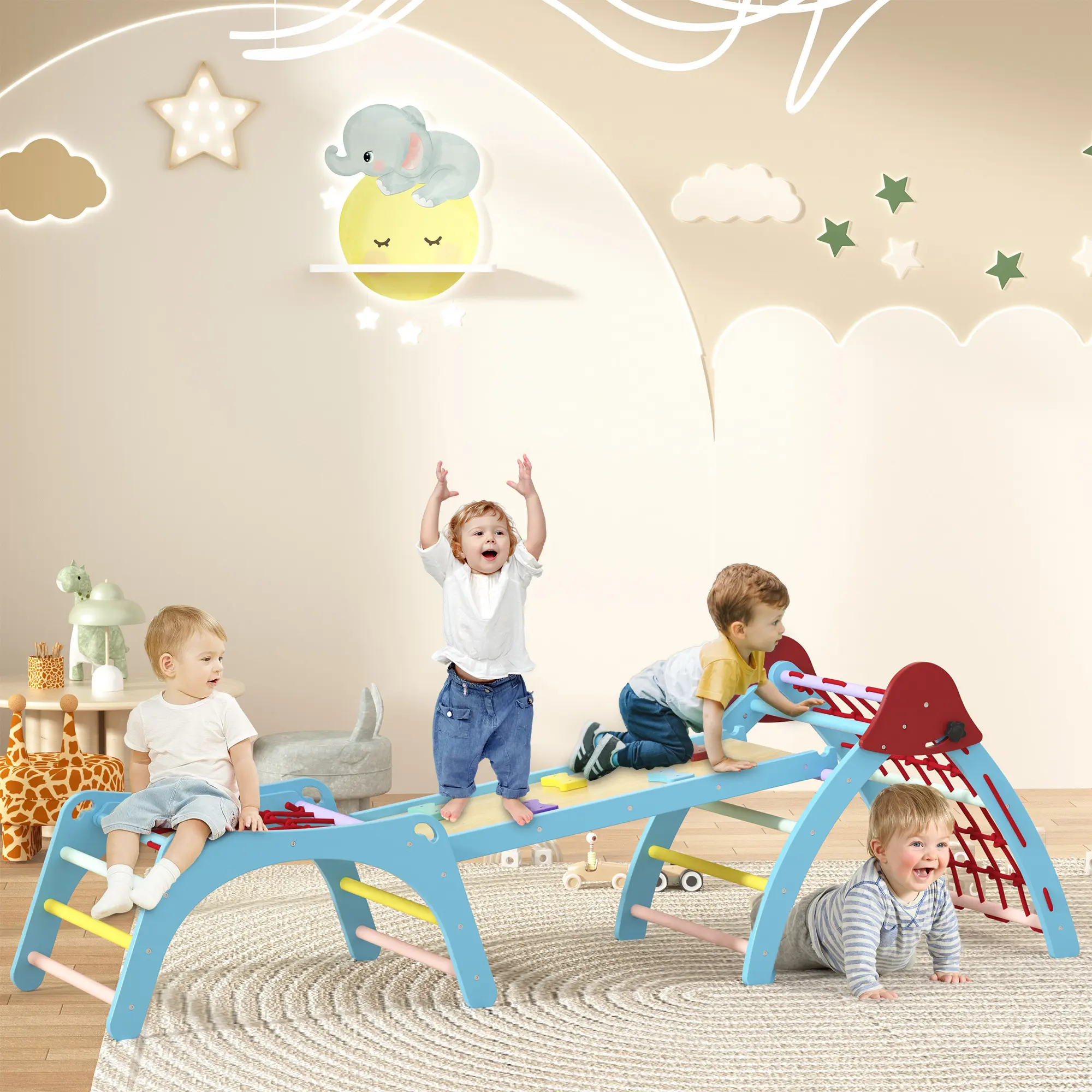 Topwin Baby Climbing Toys Play Set for Toddlers with Durable Design,Encourages Motor Skill Development,Perfect for Playroom Colorful Multifunction Beige