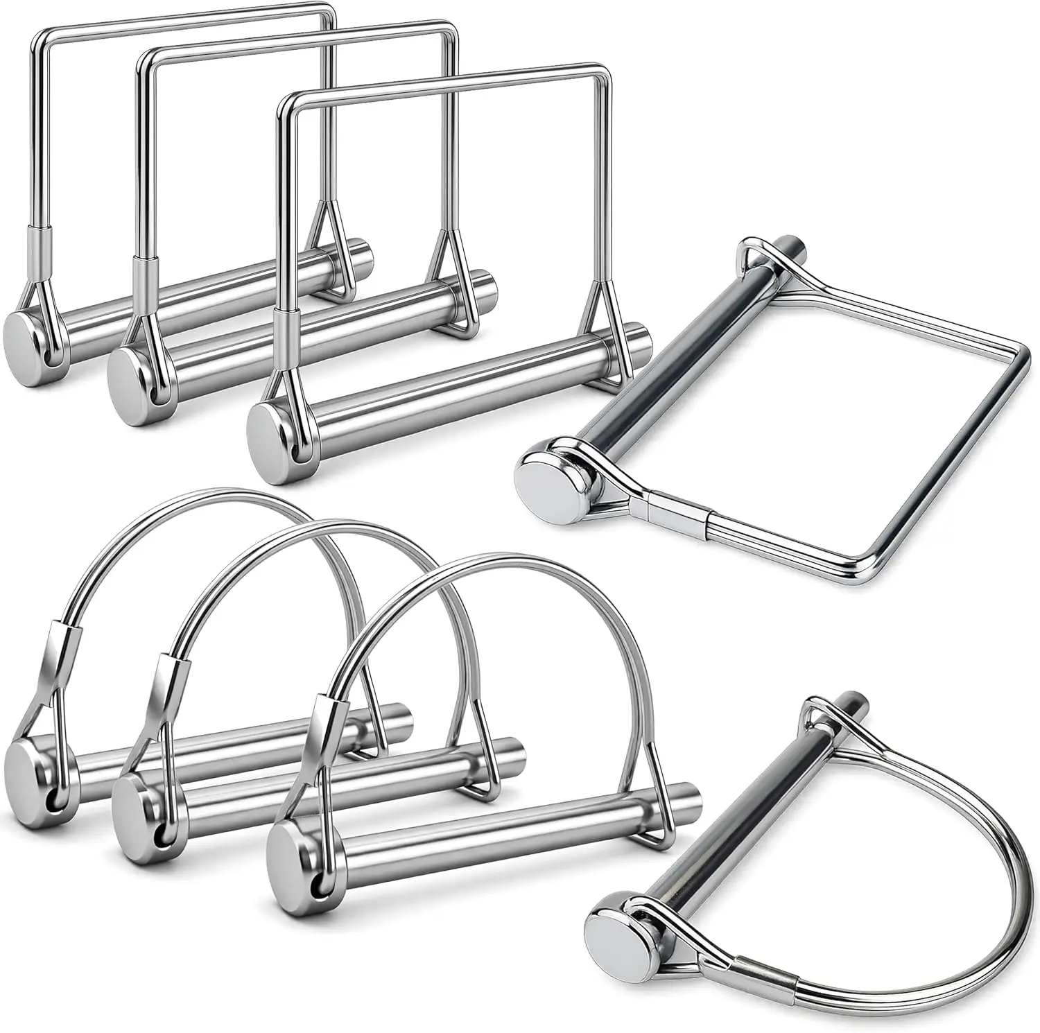 8-Pack Trailer Hitch Pin 1/4 x 2-3/4", Wire Lock Pin, Silver| 1/4in x 2-3/4in Zinc-Plated Carbon Safety Coupler Pins, for PTO, Farm, Lawn Equipment & Marine Use