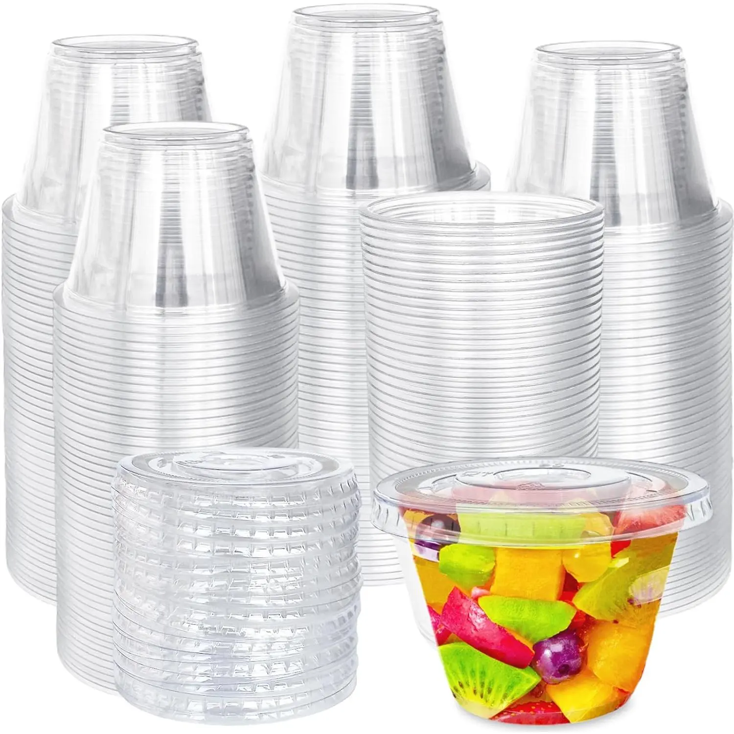 100 Pack 6 oz Plastic Dessert Cups with Flat Lids (No Hole),Disposable Parfait Cups,Clear Plastic Party Cups for Fruit,Ice Cream,Yogurt,Candy,Salad,Snack,Pudding