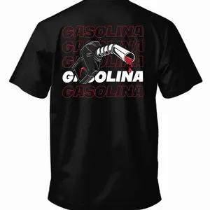 Gasolina Shirt - Black T-Shirt with Bold Red and White "Gasolina" Text and Fuel Pump Design