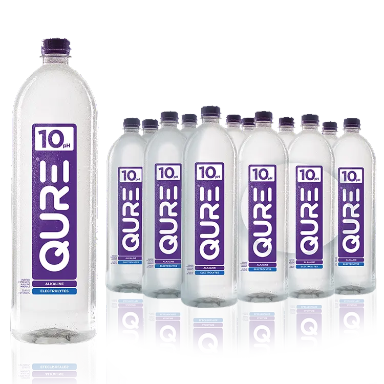 QURE 10 pH Alkaline Water, 1.5 Liter Bottles (Pack of 12) – Silky Smooth, Electrolyte-Enriched, Natural Ionized Water (50.7 fl oz)