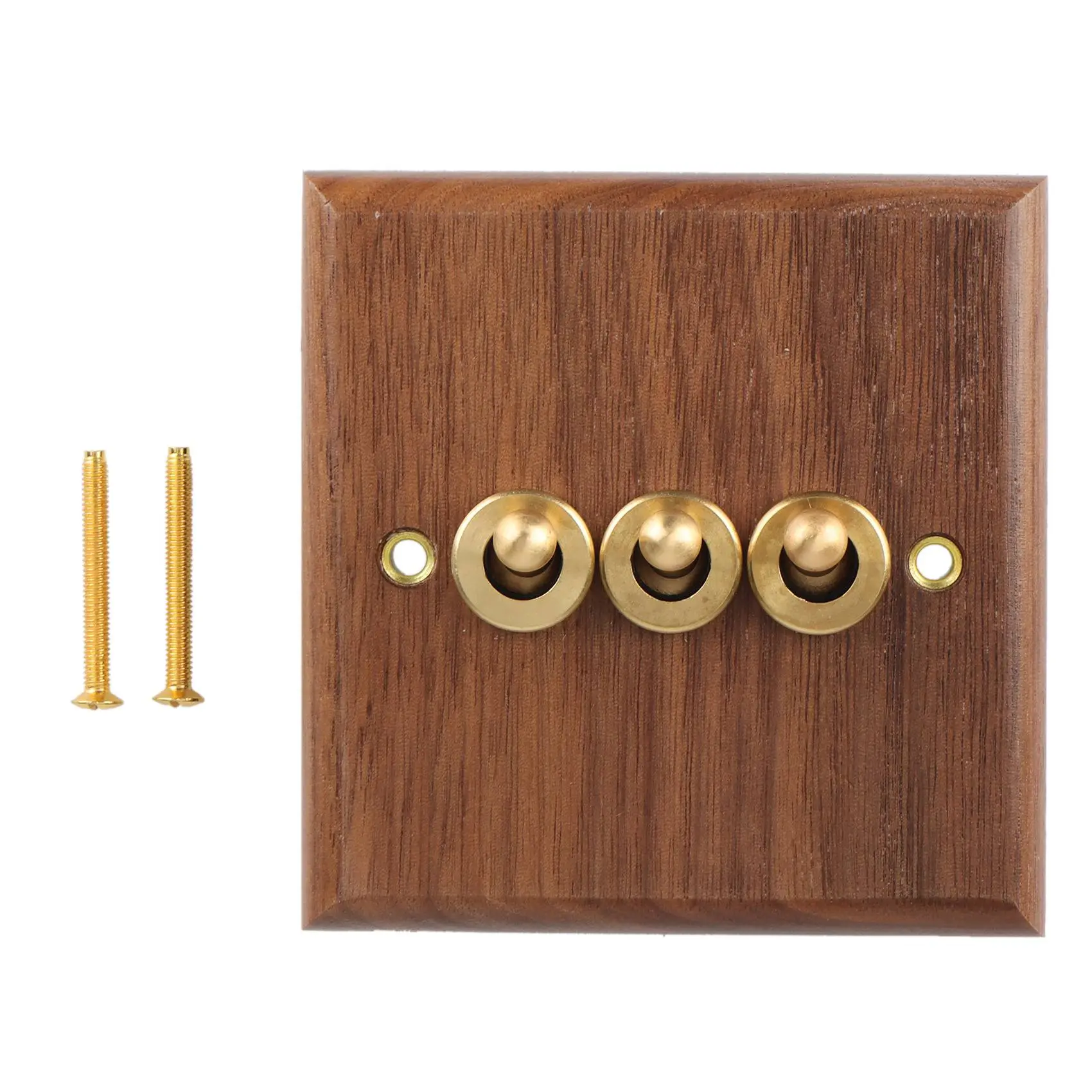 Retro American Industrial Style Switchboard - 3 Solid Wood Brass Toggle Light Switch Sockets, Antique Homestay Switch Plates for Diving Water Sports Enthusiasts