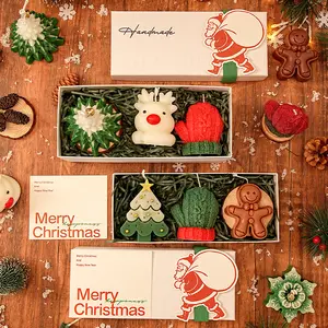 Christmas Creative Handmade Scented Candle Gift Set – Christmas Tree & Deer Shaped Candles in Elegant Gift Box, Holiday Home Decor