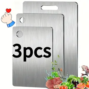 3 Piece Stainless Steel Cutting Board Set | Durable, Rust Resistant, Easy to Clean, Space Saving Kitchen Essentials Modern Chopping