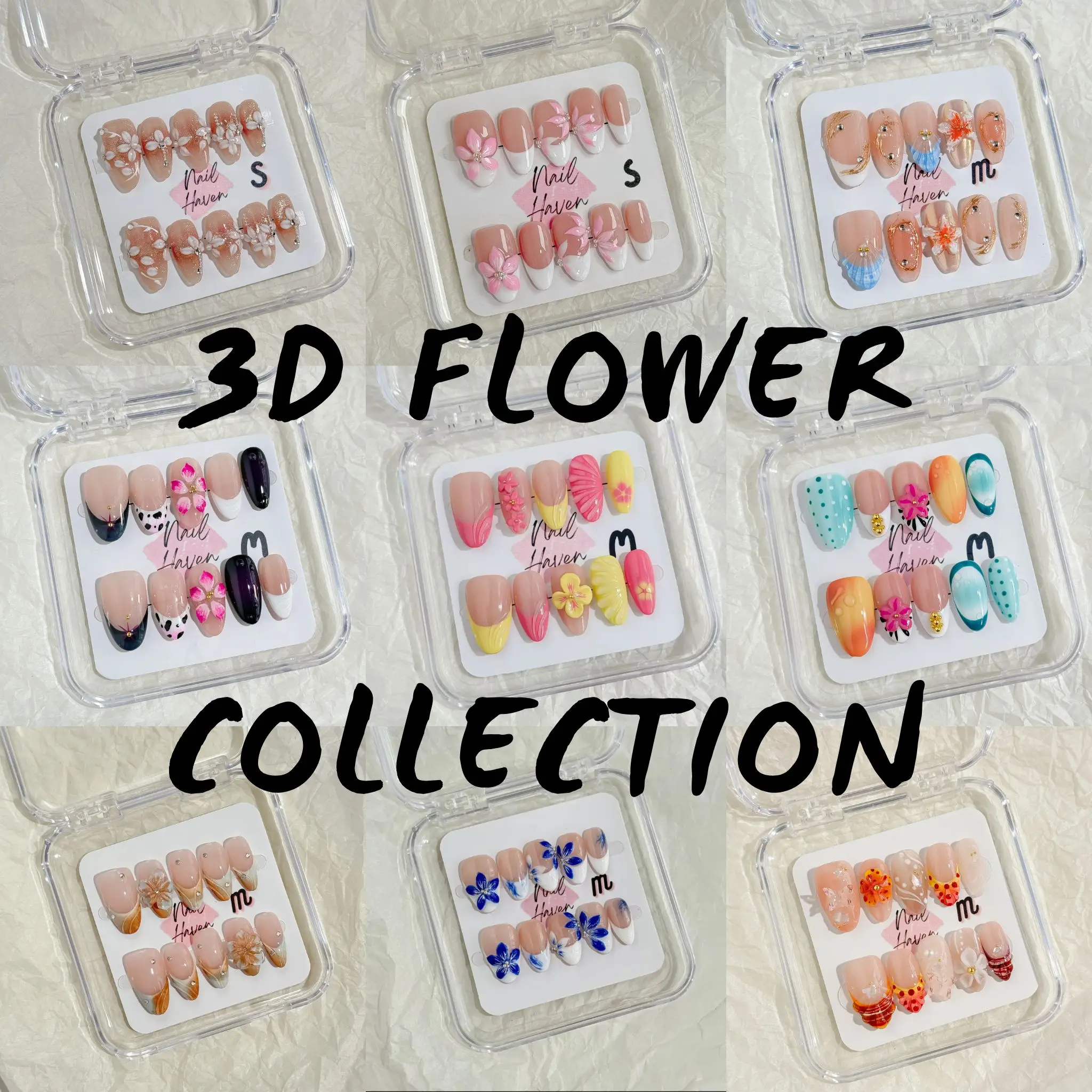 NailHaven | 3D flowers collection| short medium long nails | cute nails | acrylic press-on| fake nails |Handmade | high quality Press on nails 10 pcs|