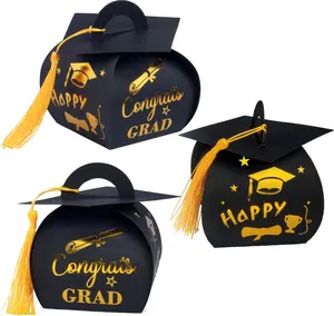 10pcs Graduation Gift Box, Pre-Assembled Graduation Cap Gift Boxes Graduation Candy Box with Tassel Graduation Decorations Class of 2026 Table Centerpiece Party Supplies (Black/Blue/Pink)