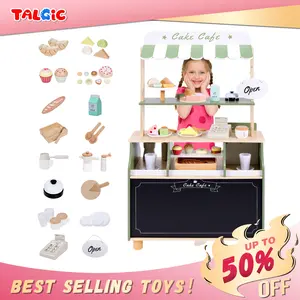 TALGIC Wooden Dessert Shop with Wooden Dessert Food Tableware Playhouse Toys for kids,Great Birthday Holiday gifts for Girls