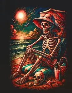 Halftone Skull Design for Black Fabric Ready to Press Heat Transfer DTF Transfer Direct to Film Heat Press Settings 300-320°F Cotton Polyester Firm Press Instructions