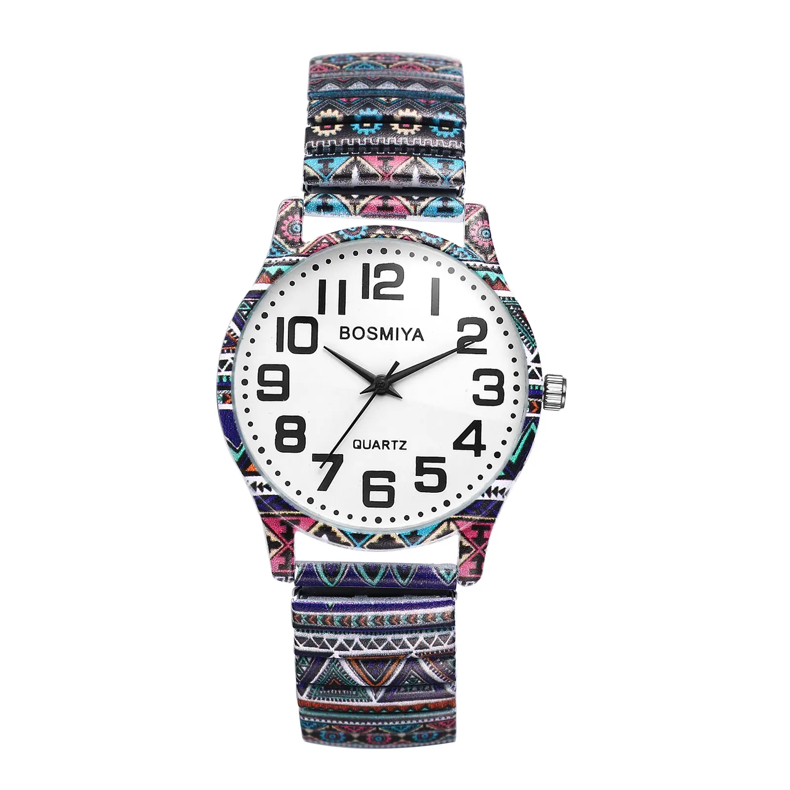 OIDEA Unisex Fashionable Watch - Women's & Men's Quartz Analog Easy Reader with Large Numbers, Colorful Matrix Blue Patterns, Colorful Stretch Band Design, Durable Build for Daily Wear, Watches for Women,summerwins