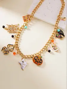 Halloween Pumpkin Ghost Spider Combo Bracelet, Unique Funny Alloy Necklace Set, Casual Style, All Seasons Wear, No Choking Hazard