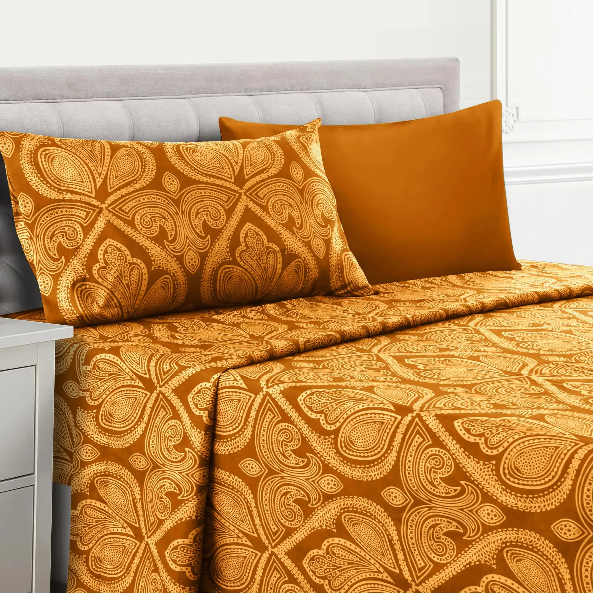 Lux Decor 4/6 Pieces Paisley Bed Sheet, Breathable Hotel Style Sheets, 100% polyester Sheets Deep Pockets, Easy-Fit, Soft & Wrinkle Free Cooling Bed Sheets, 6 Pc includes 4 pillowcases and 4 Pc (Twin & Twin xl) includes 2 pillowcases