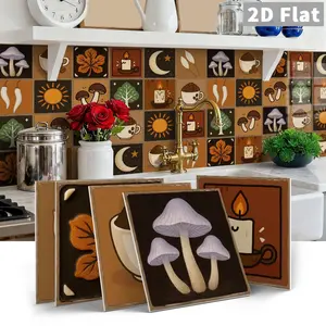 12/24 PCS Gift Box ART Vintage Autumn Elements & Vintage Floral PE Crystal Tile Stickers Waterproof Oil-Proof Home Decor Wall Decorations for Kitchen Bathroom Walls Floors