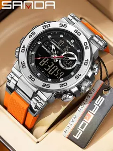 SANDA New 6296 Fashionable Men's Electronic Watch Sports Multifunctional Waterproof Large Dial Three Pin Men's Electronic Watch, Sporty Waterproof Quartz Watch, Fashionable Luminous Analog Watch with Daily Clothing Decor，with Box