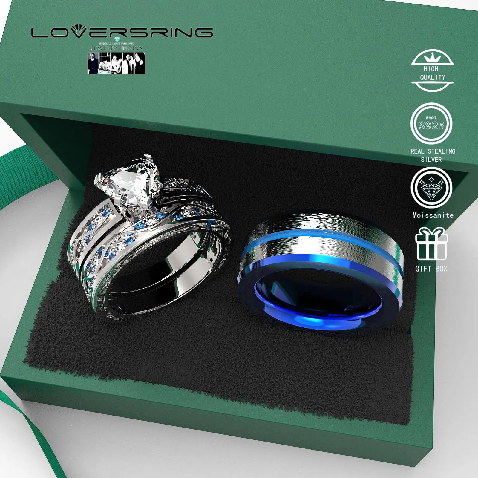 Wedding Ring Sets His And Hers Promise Ring Wedding Ring Sets His And Hers Couples Women 925 Sterling Silver Moissanite Man Titanium Wedding Band