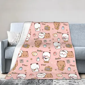 Bubu Dudu Panda Bears Cartoon Blanket Ultra Soft Flannel Cozy Warm Lightweight Multifunctional Bedroom Couch Sofa Travel Throw Decor Decorative Throw Perfect Birthday Gift Christmas Gift for Kids Adults Viral Kawaii Autumn Winter Style